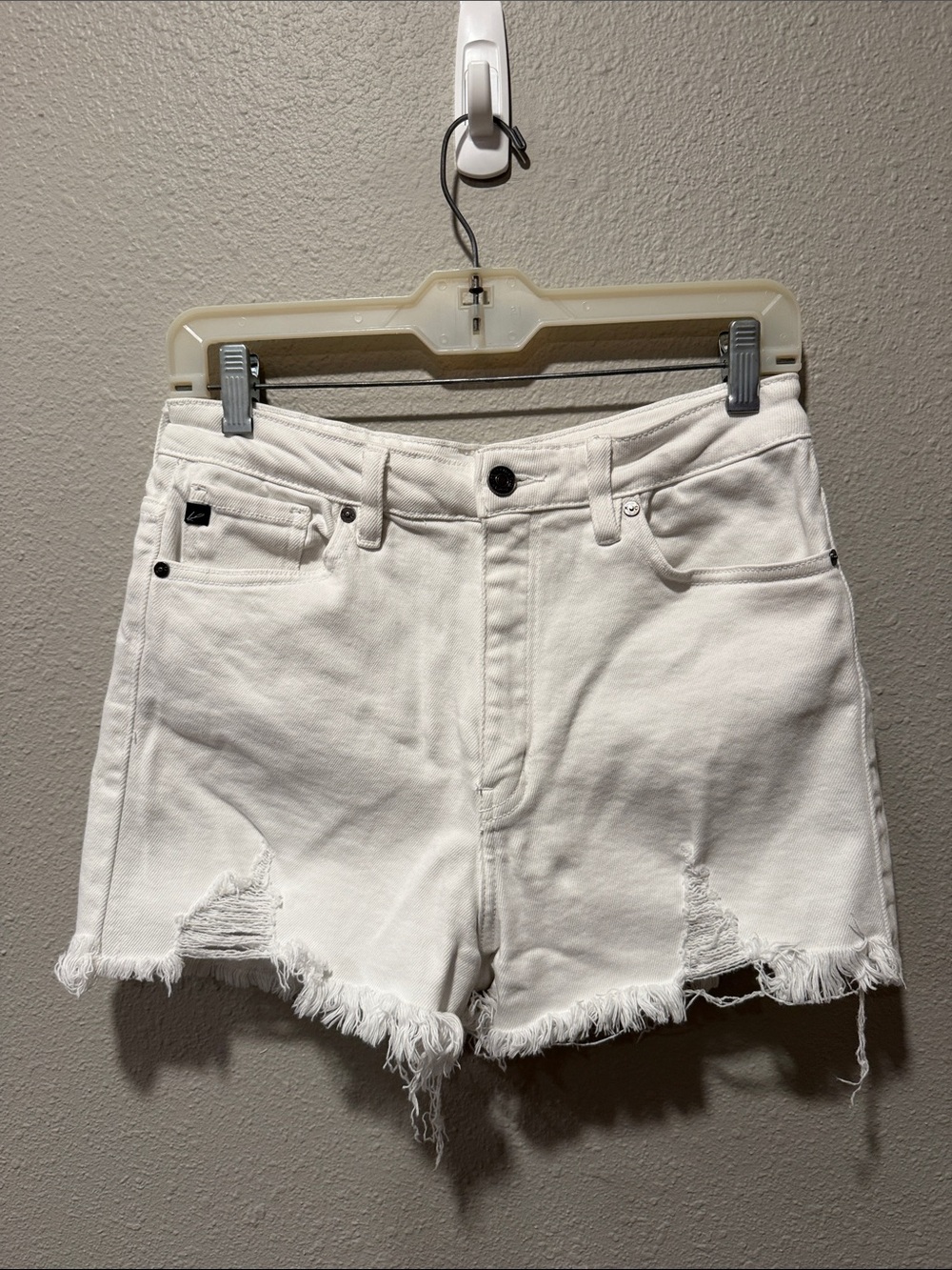 KanCan White Distressed High-Rise Denim Shorts
